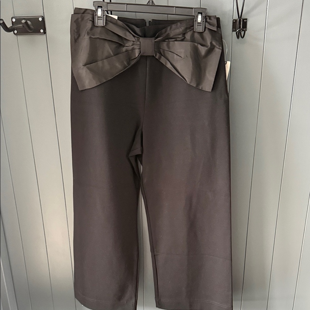 Maeve Black Wide-Leg Crop Pants with Statement Bow